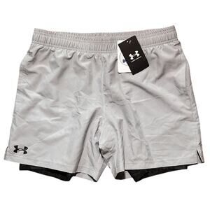 Under Armour 2 in 1 Loose Gray & Black Camo Running Training Shorts Youth XL